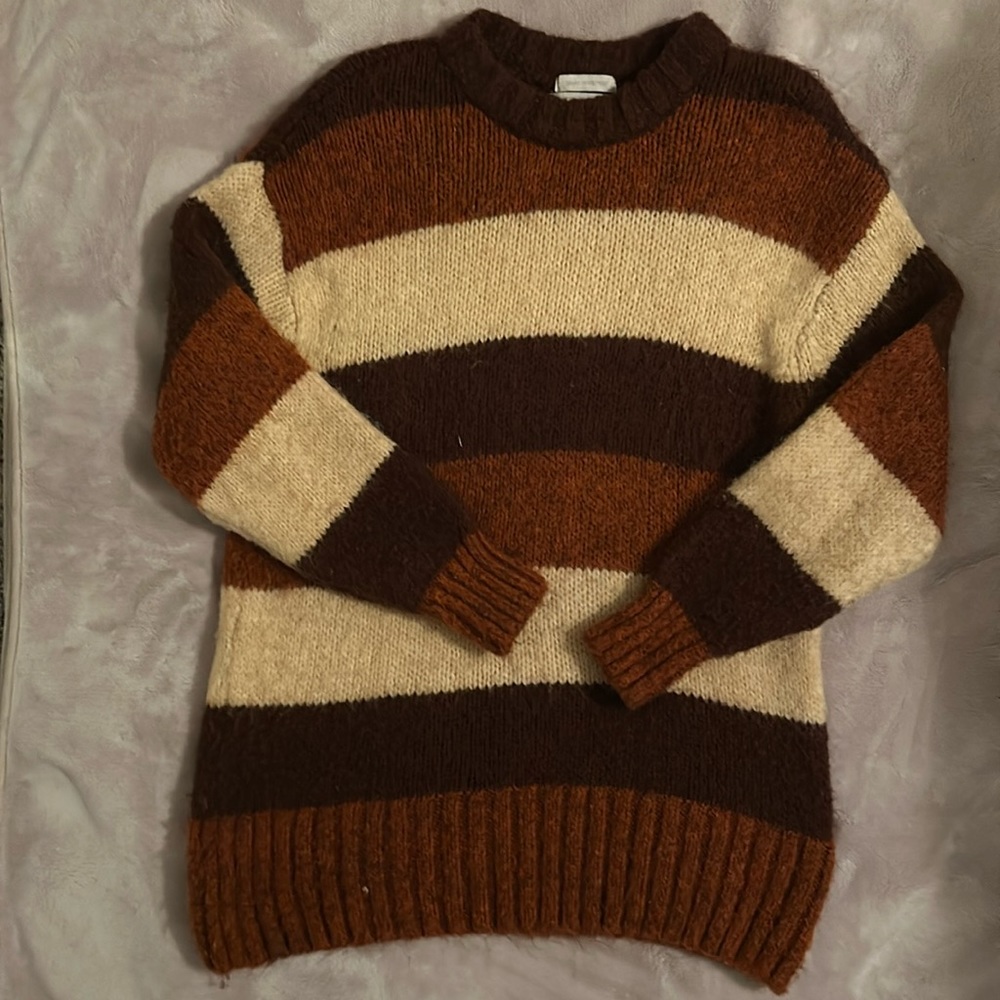 Oversized fuzzy striped sweater